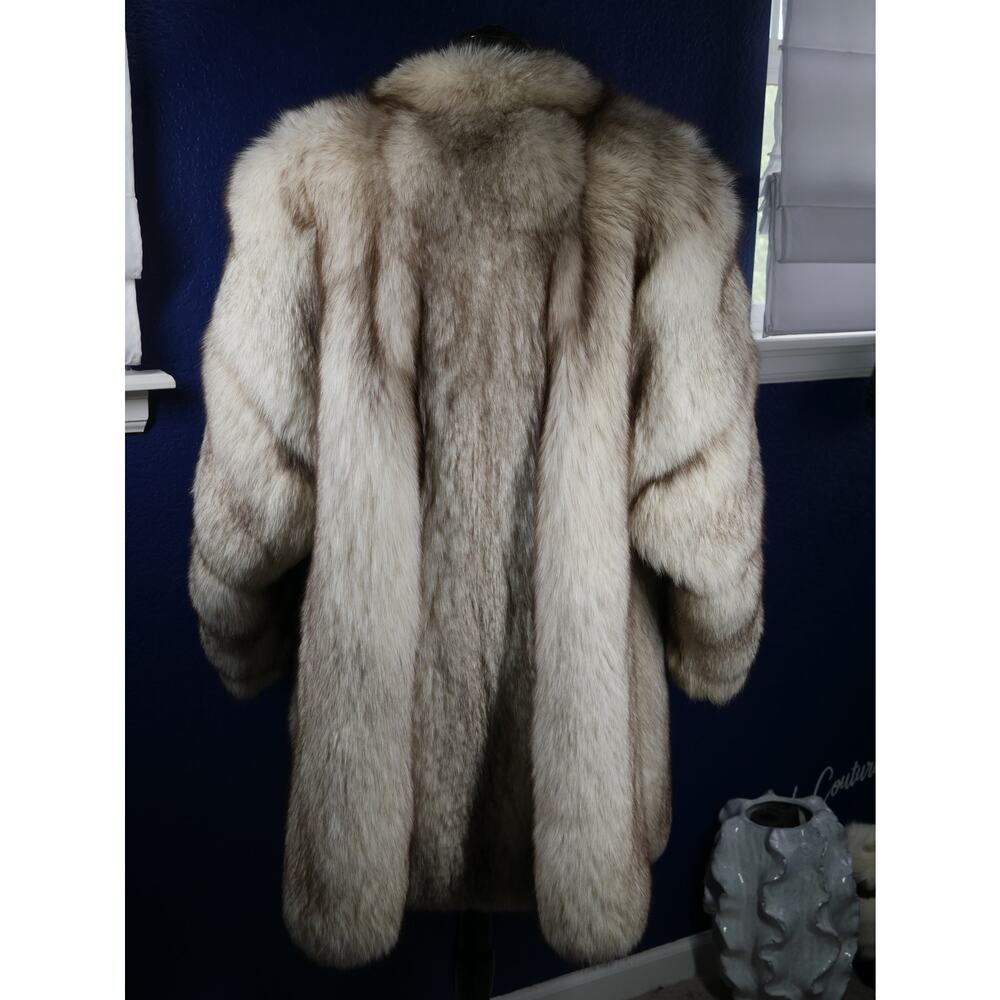 Big Fluffy Blue Fox Fur 3/4 length stroller Coat Jacket